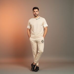 خرید اینترنتی قیمت ست تیشرت و شلوار مردانه بنگال کش مدل Salar-کرم