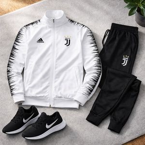 پکیج ست سوییشرت شلوار یوونتوس مردانه مدل R77  کفش ورزشی مردانه Nike مدل Tigo زیره سفید