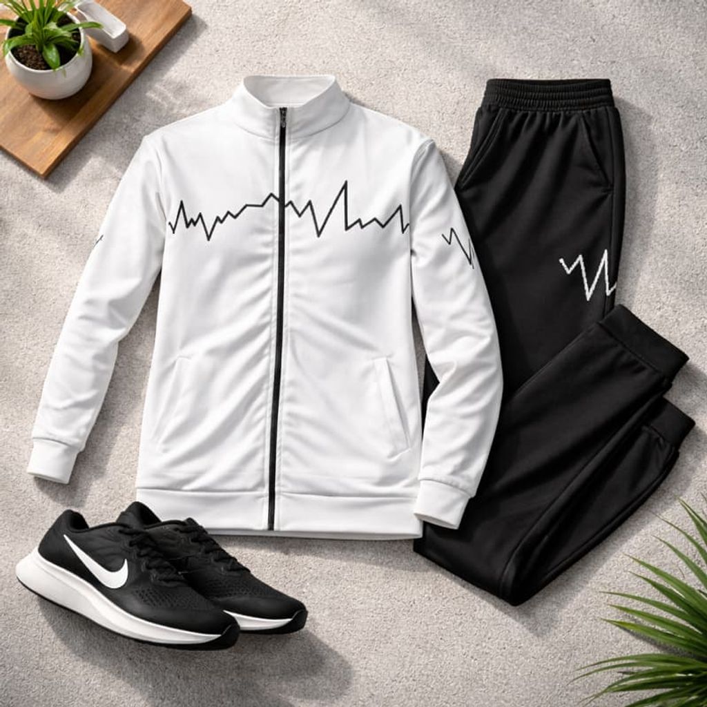 خرید آنلاین پکیج ست سوییشرت شلوار مردانه سفید مدل EKO  کفش ورزشی مردانه Nike مدل Tigo زیره سفید