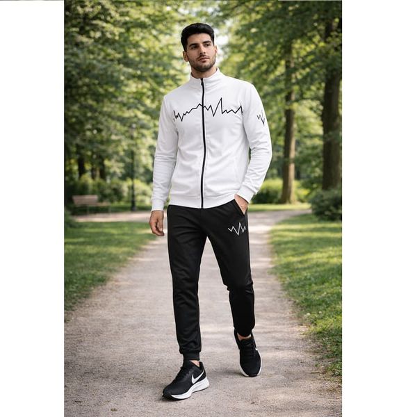 پکیج ست سوییشرت شلوار مردانه سفید مدل EKO  کفش ورزشی مردانه Nike مدل Tigo زیره سفید