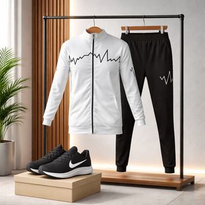 مشخصات پکیج ست سوییشرت شلوار مردانه سفید مدل EKO  کفش ورزشی مردانه Nike مدل Tigo زیره سفید
