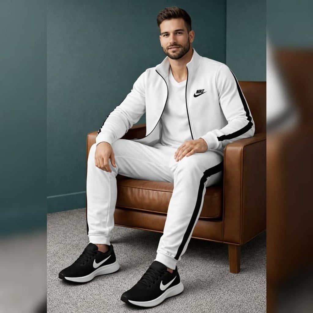قیمت ارزان پکیج ست سوییشرت شلوار مردانه نایک مدل Madio  کفش ورزشی مردانه Nike مدل Tigo زیره سفید