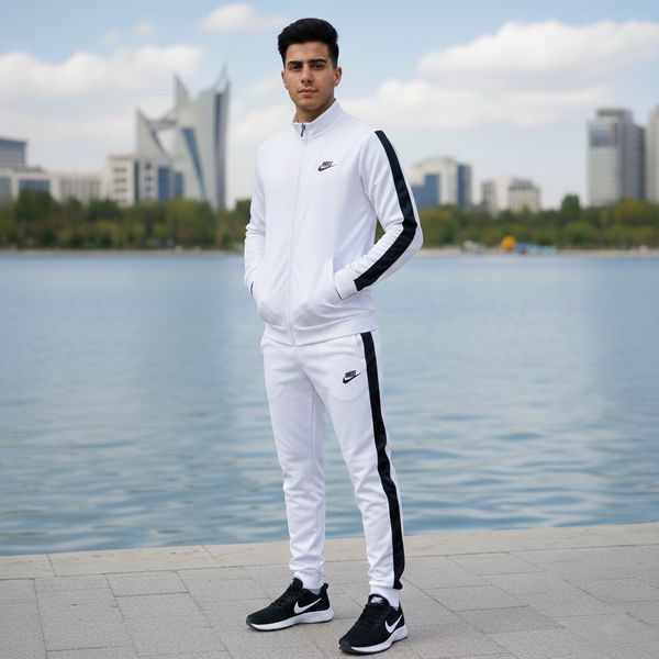 پکیج ست سوییشرت شلوار مردانه نایک مدل Madio  کفش ورزشی مردانه Nike مدل Tigo زیره سفید