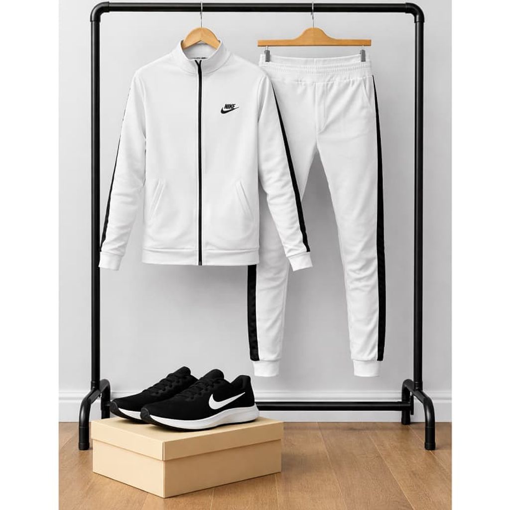 مشخصات پکیج ست سوییشرت شلوار مردانه نایک مدل Madio  کفش ورزشی مردانه Nike مدل Tigo زیره سفید