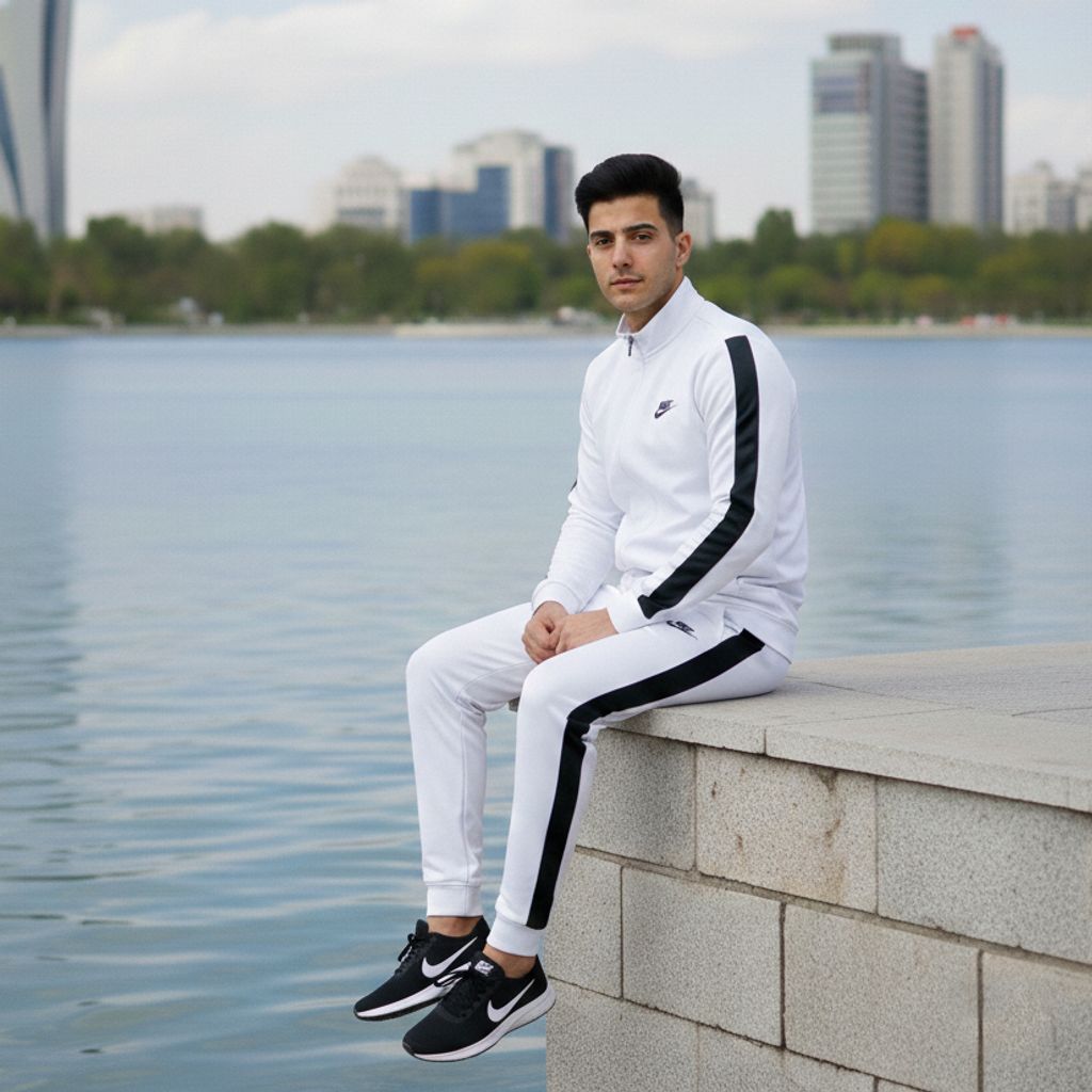 قیمت ارزان پکیج ست سوییشرت شلوار مردانه نایک مدل Madio  کفش ورزشی مردانه Nike مدل Tigo زیره سفید