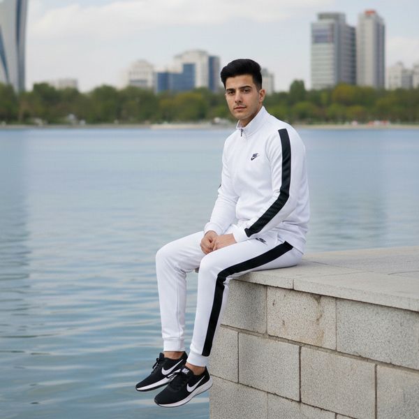 پکیج ست سوییشرت شلوار مردانه نایک مدل Madio  کفش ورزشی مردانه Nike مدل Tigo زیره سفید