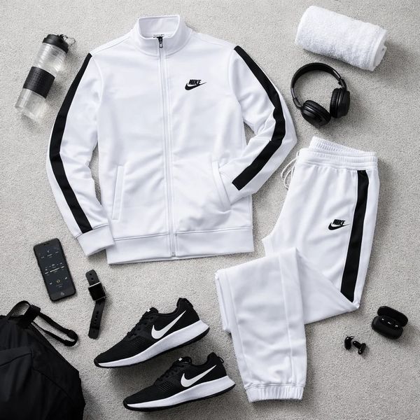 پکیج ست سوییشرت شلوار مردانه نایک مدل Madio  کفش ورزشی مردانه Nike مدل Tigo زیره سفید