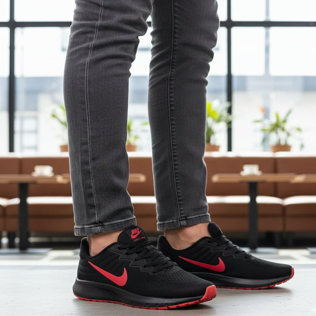 خرید اینترنتی قیمت کفش ورزشی مردانه Nike مدل Tigo زیره قرمز-مشکی