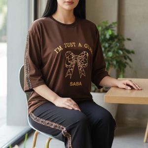 ست تیشرت و شلوار خانگی زنانه طرح پاپیون پلنگی