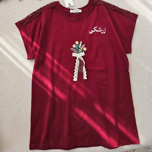 تیشرت گلدوزی و سرشانه تور دوزی زنانه مجلسی