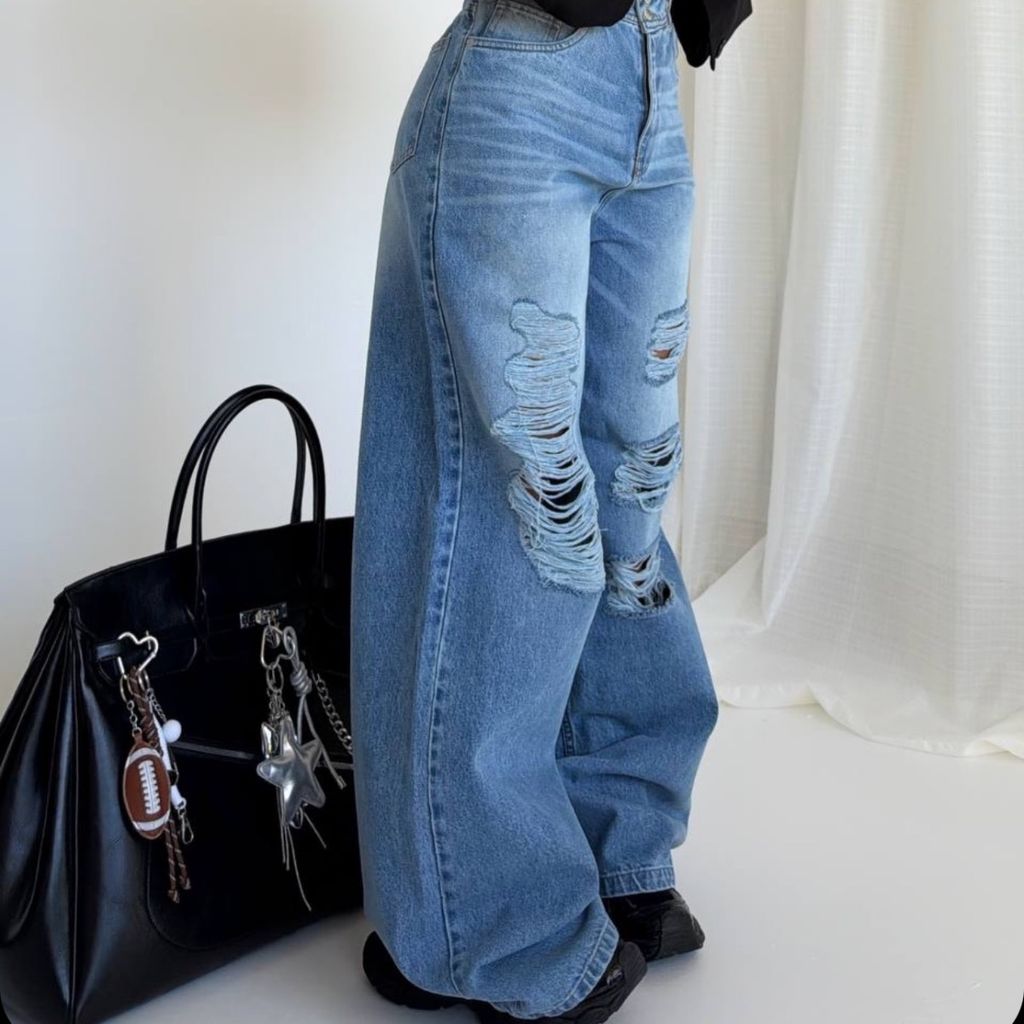 خرید آنلاین شلوار جین فول بگ آبی روشن FRED DENIM کد : 70688