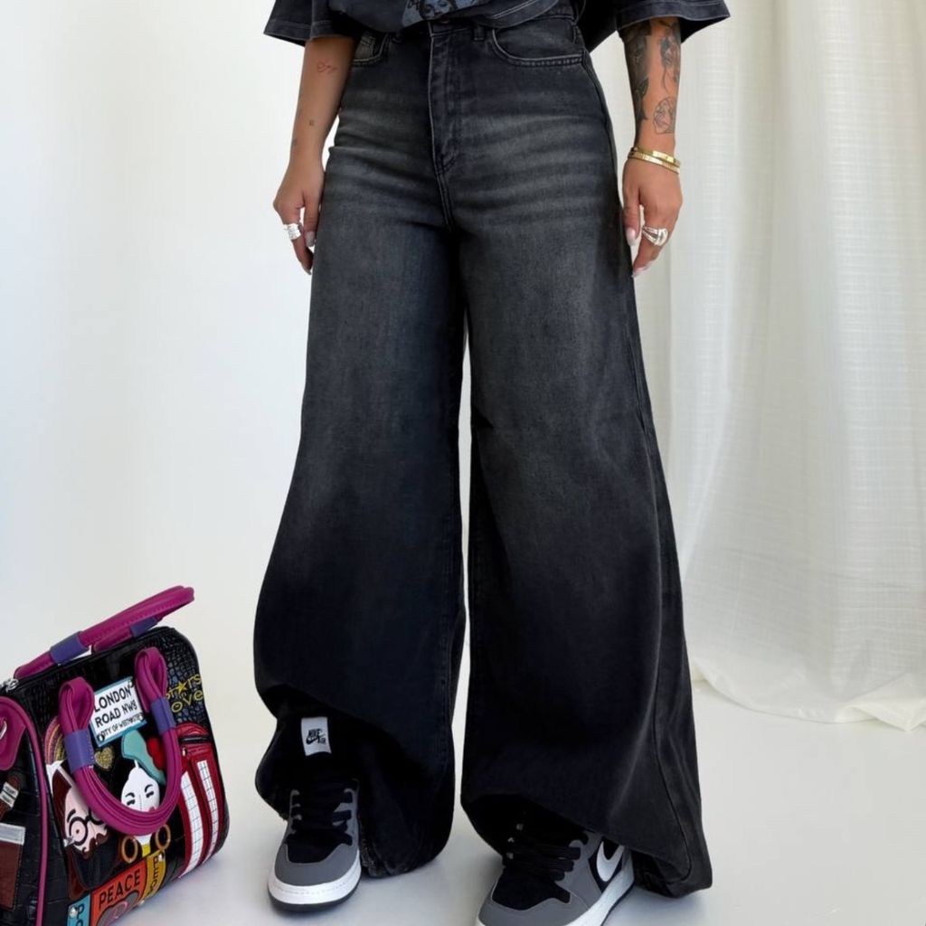 فروش اینترنتی شلوار جین سوپر بگ ذغالی TENO DENIM کد : 70692