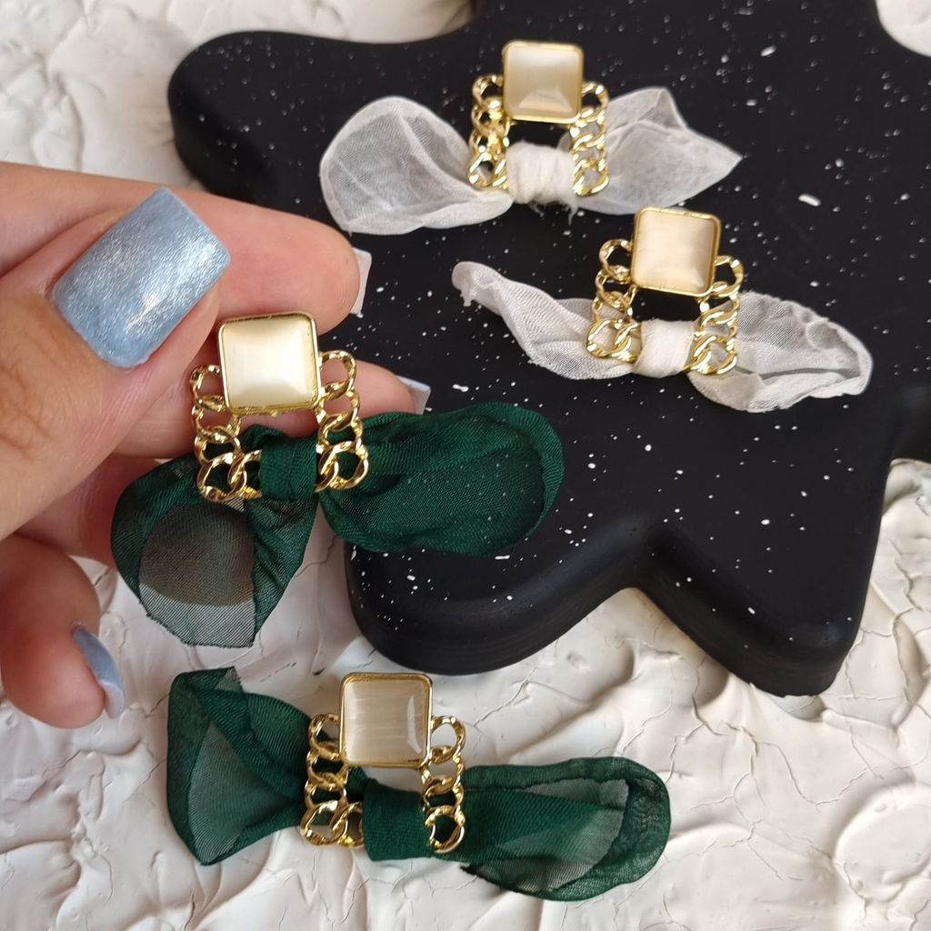 خرید اینترنتی قیمت گوشواره پاپیون پارچه ایی