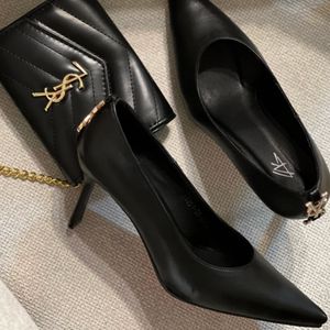 مشخصات کفش زنانه پاشنه دار طرح اف سن لورن چرم مصنوعی مشکی مات کد 55