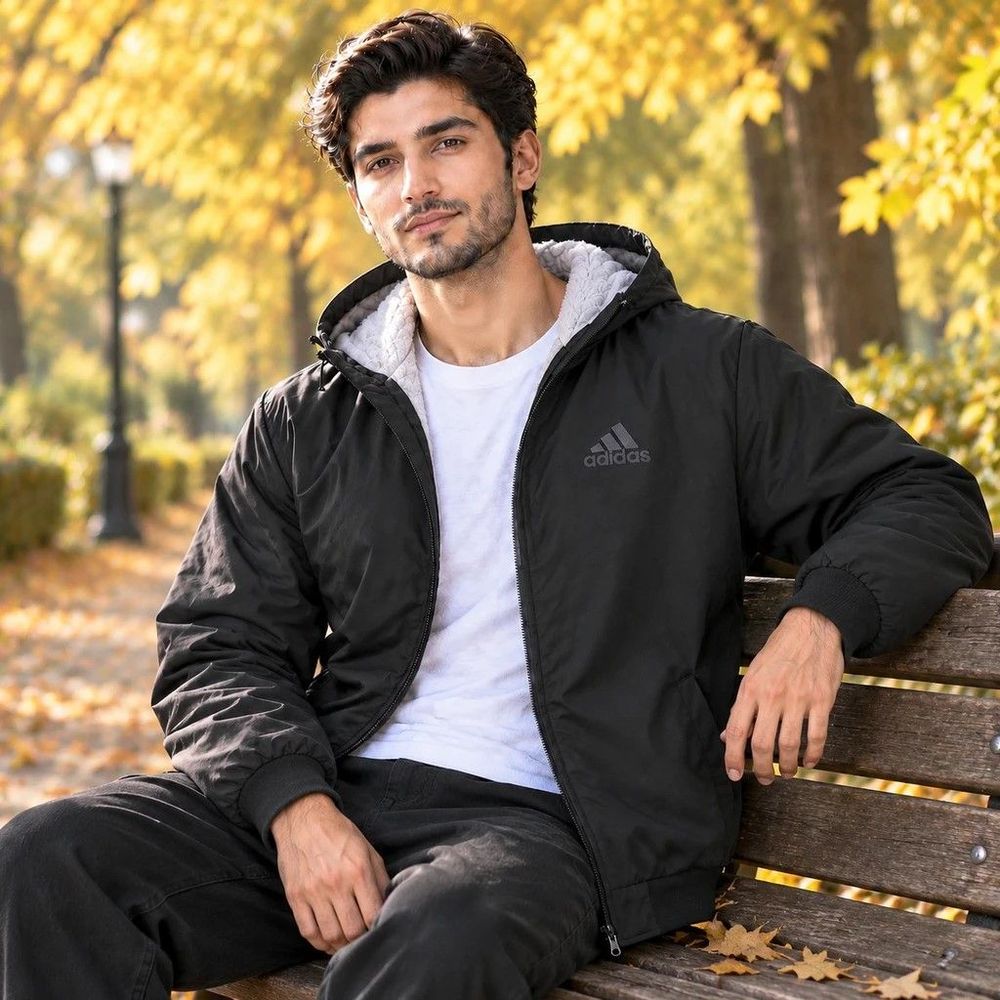 خرید اینترنتی قیمت سوییشرت مردانه مشکی داخل تمام خز مدل adidas