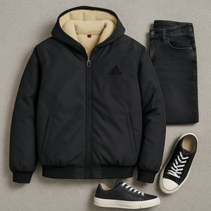 فروش اینترنتی کاپشن مردانه مشکی داخل تمام خز مدل adidas-مشکی