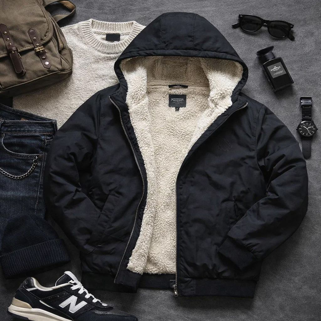 خرید اینترنتی قیمت کاپشن مردانه مشکی داخل تمام خز مدل adidas-مشکی
