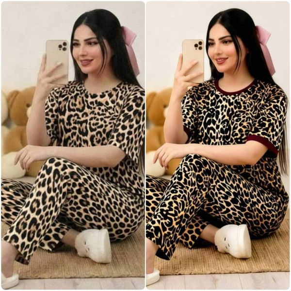 ست تیشرت و شلوار خونگی زنانه پلنگی