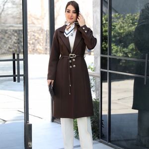 قیمت مانتو کتی بلند یقه انگلیسی کمربند دار