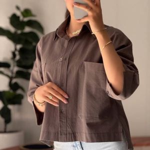 شومیز لینن باکسی دو جیب
