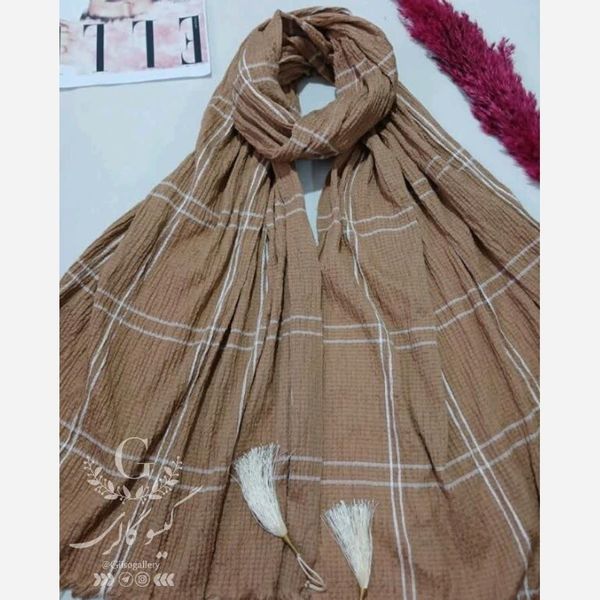 شال چهارخانه پفکی لب ریش کوک دوزی رنگبندی