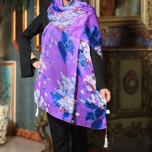 خرید اینترنتی قیمت شال حریر تافته اعلا پارچه وارداتی طرحدار منگوله