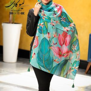 خرید اینترنتی قیمت شال اسپان پارچه نخ طرح آبرنگی منگولدار