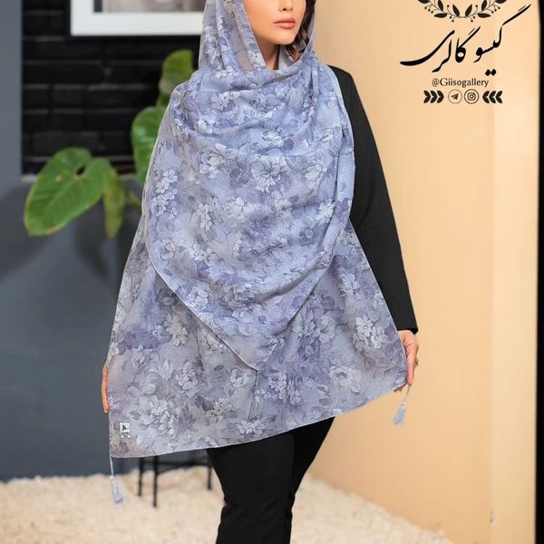 شال اسپان پارچه نخ طرح آبرنگی منگولدار