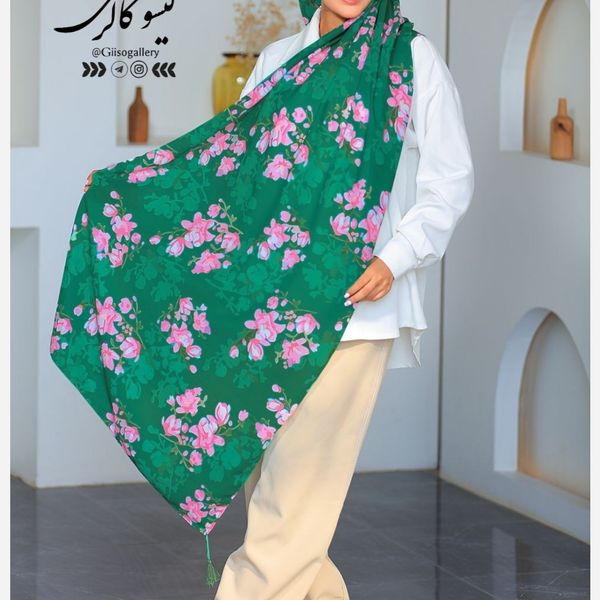 شال اسپان پارچه نخ طرح آبرنگی منگولدار