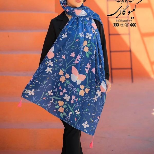 شال اسپان پارچه نخ طرح آبرنگی منگولدار