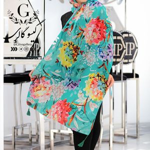 خرید اینترنتی قیمت شال اسپان پارچه نخ طرح آبرنگی منگولدار