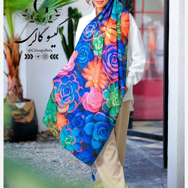 شال اسپان پارچه نخ طرح آبرنگی منگولدار