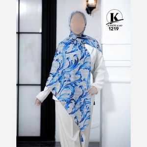 روسری میکس آبی قواره بزرگ نخ اسپان آبرنگی