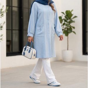 مانتو صوفیا آبشاری دکمه مخفی آبی