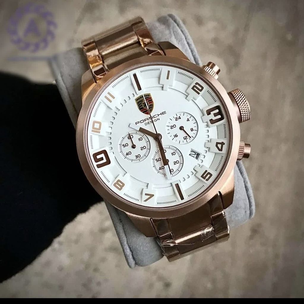 قیمت ساعت پورشه مردانه سه موتوره رزگلد Porsche-5105-Gرنگ صفحه سفید