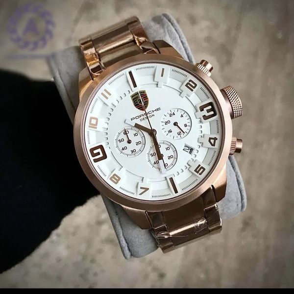 ساعت پورشه مردانه سه موتوره رزگلد Porsche-5105-Gرنگ صفحه سفید