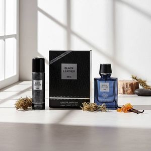 قیمت ارزان عطر اقتصادی اصل امارات مردانه بلک لدر فراگرنس ورد با اسپری هدیه