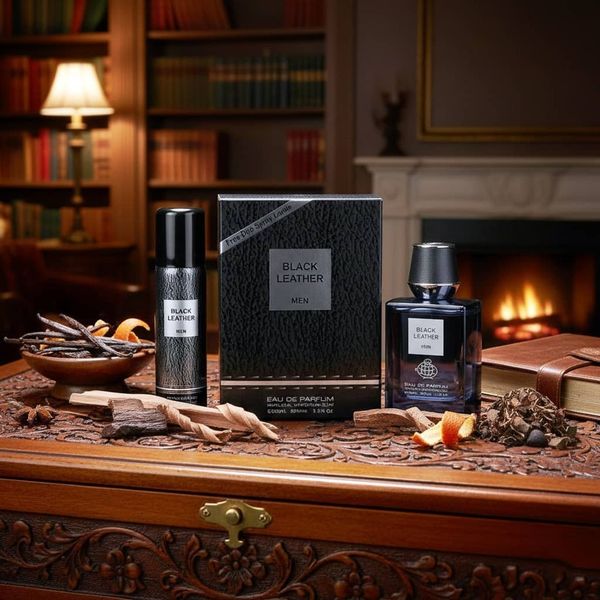عطر اقتصادی اصل امارات مردانه بلک لدر فراگرنس ورد با اسپری هدیه