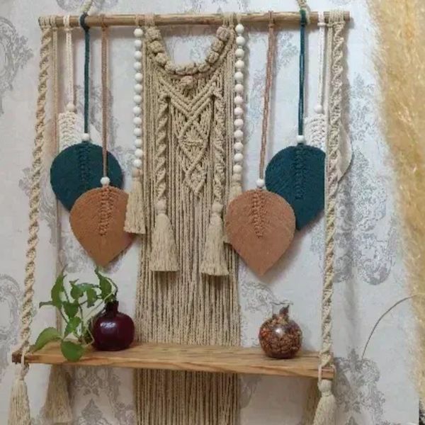 شلف چوبی مکرومه طرح نارگیل