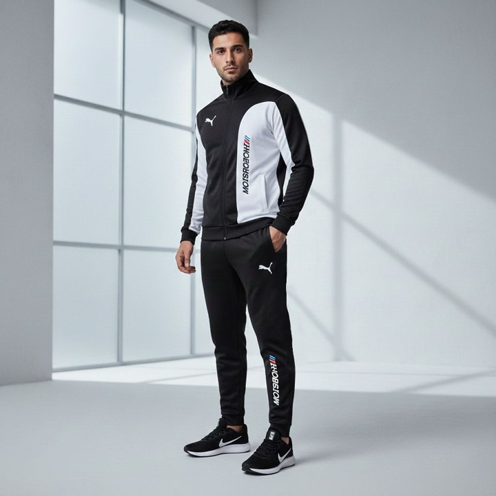 فروش اینترنتی ست سوییشرت شلوار مردانه مشکی مدل MotorSport کفش ورزشی مردانه Nike مدل Tigo زیره سفید