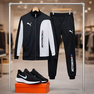 خرید آنلاین ست سوییشرت شلوار مردانه مشکی مدل MotorSport کفش ورزشی مردانه Nike مدل Tigo زیره سفید