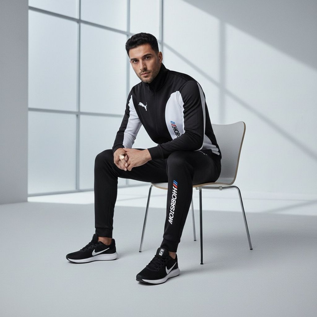 مشخصات ست سوییشرت شلوار مردانه مشکی مدل MotorSport کفش ورزشی مردانه Nike مدل Tigo زیره سفید