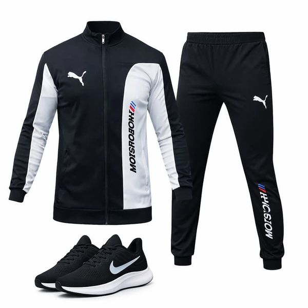 ست سوییشرت شلوار مردانه مشکی مدل MotorSport کفش ورزشی مردانه Nike مدل Tigo زیره سفید