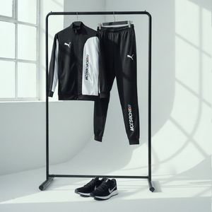 خرید اینترنتی ست سوییشرت شلوار مردانه مشکی مدل MotorSport کفش ورزشی مردانه Nike مدل Tigo زیره سفید