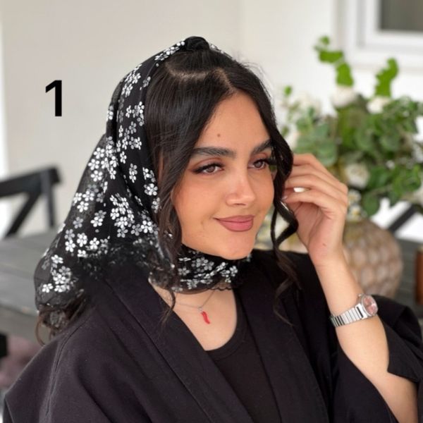 مینی اسکارف توری قواره 70 شکوفه دور دانتل
