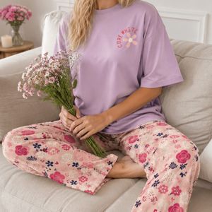 فروش اینترنتی ست لباس راحتی تیشرت لانگ و شلوار بگ پینترستی زنانه