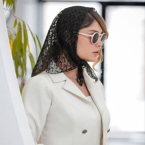مینی اسکارف توری قواره 75 دخترانه مشکی طرحدار Dior