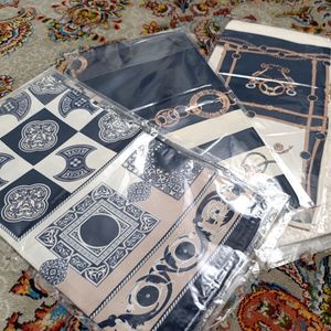 فروش اینترنتی مینی اسکارف ابریشم قواره 75 شیک سرمه ای طرح دار