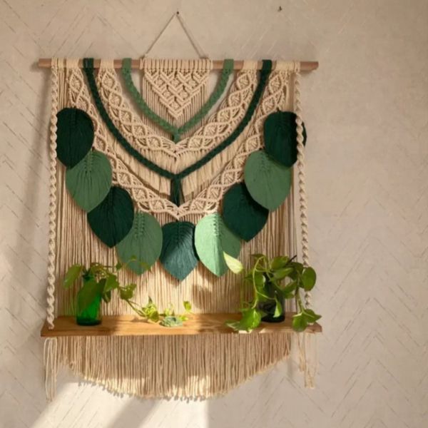 شلف چوبی مکرومه طرح جنگل