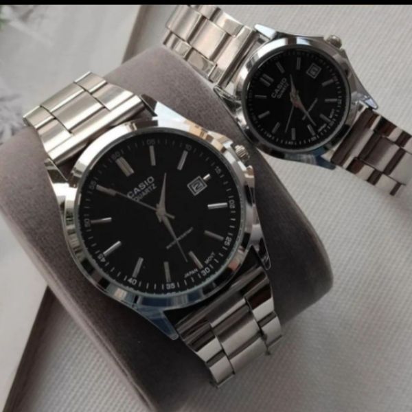ست ساعت مردانه و زنانه کاسیو casio استیل صفحه مشکی